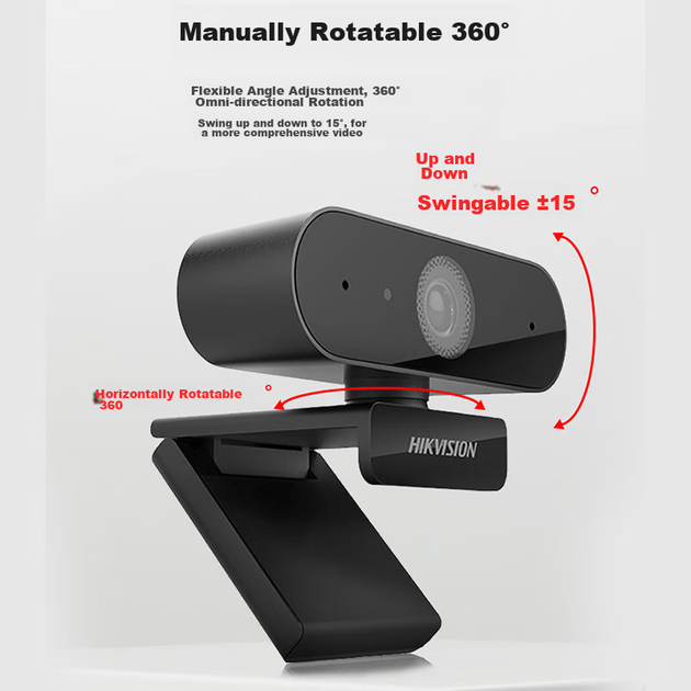 Веб-камера HIKVISION для компьютера, разрешение 2K HD, широкоугольная, с микрофоном, USB-подключение, для ноутбуков и настольных компьютеров, видеоконференций и прямой трансляции, E14 - изображение 5