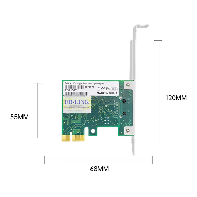 Сетевая карта EB-LINK Intel I210 Chip PCI-E X1 Gigabit с одним портом, предназначенная для настольных и серверных систем, поддерживает обновленную версию Linux. - изображение 2