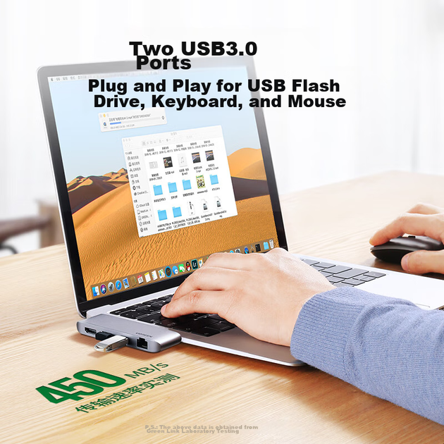 Док-станція UGREEN Type-C Direct Expansion, конвертер USB-C на HDMI, концентратор C-Port, гігабітний Ethernet-адаптер, розгалужувач HUB 3.0, сумісний з ноутбуками Apple та Huawei, iPad - зображення 3