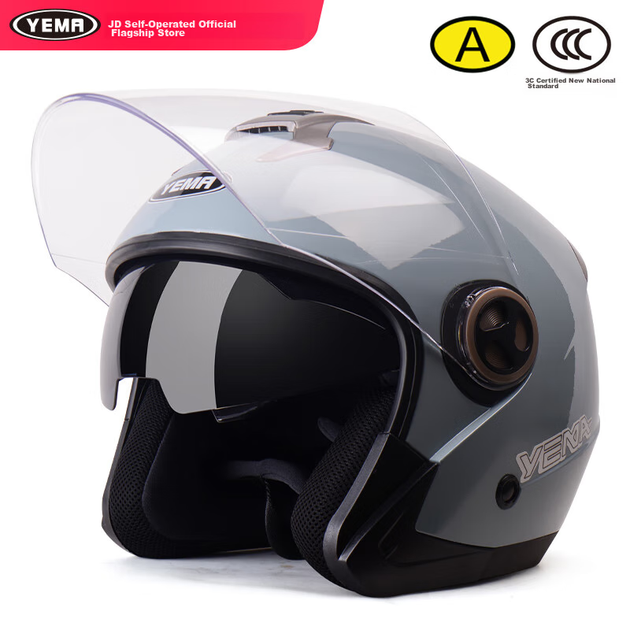 Мотоциклетный шлем YEMA 3c Certified 623S для мужчин и женщин, зимний полушлем с двойным визором, универсальный размер для всех сезонов, цвет «беличий серый» с прозрачным визором. - Фото 1 Мотоциклетный шлем YEMA 3c Certified 623S для мужчин и женщин, зимний полушлем с двойным визором, универсальный размер для всех сезонов, цвет «беличий серый» с прозрачным визором. - зображення 1