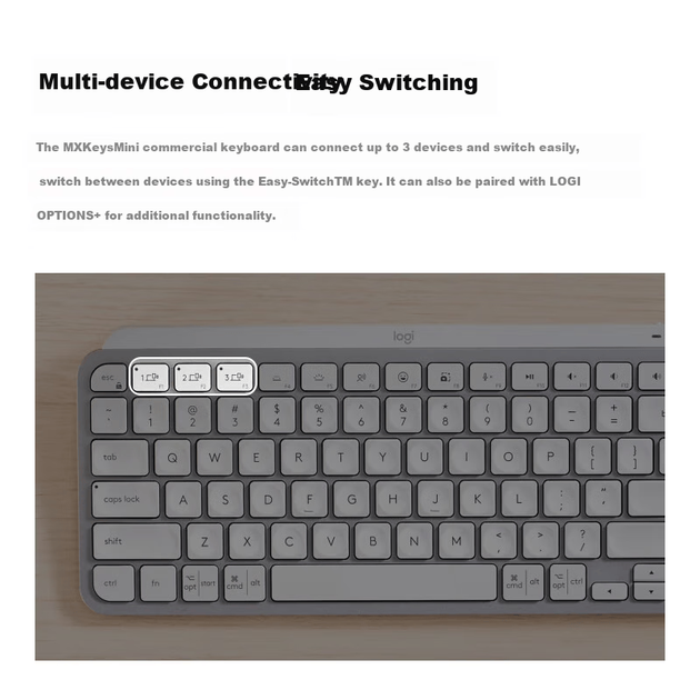 Клавиатура беспроводная Logitech MX Keys Mini Bluetooth/Wireless Graphite - Фото 4 Клавиатура беспроводная Logitech MX Keys Mini Bluetooth/Wireless Graphite - изображение 4