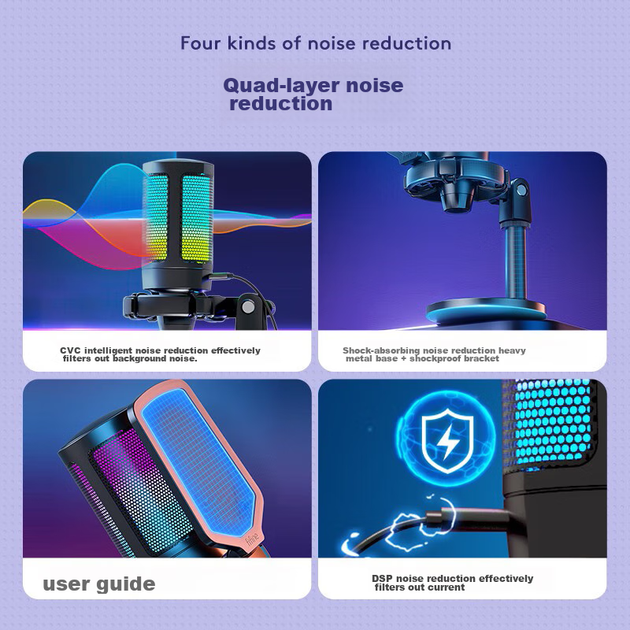 Микрофон FIFINE A6 USB конденсаторный RGB для стримов и записи черный - изображение 5