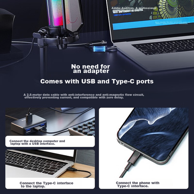 Микрофон FIFINE A6 USB конденсаторный RGB для стримов и записи черный - изображение 6