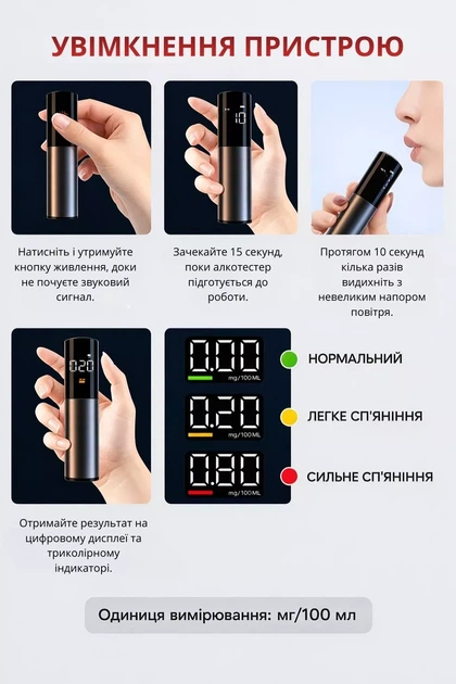 Бесконтактный аккумуляторный алкотестер с LED-дисплеем - изображение 10
