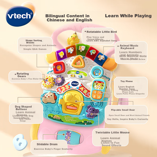 Ходунки VTech детские регулируемые складные двуязычные, для 1 года, подарочные - Фото 2 Ходунки VTech детские регулируемые складные двуязычные, для 1 года, подарочные - изображение 2