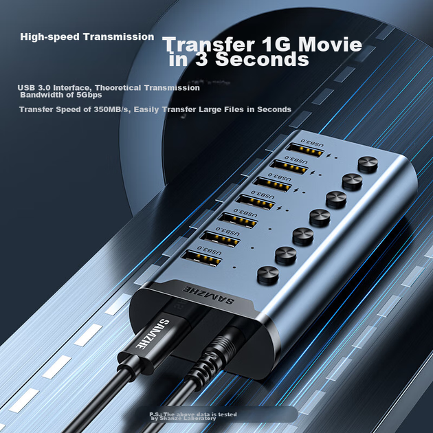USB-концентратор SAMZHE USB 3.0, высокоскоростная док-станция расширения, концентратор для жесткого диска ноутбука, клавиатуры и мыши, 7-портовый удлинительный кабель для концентратора, 1 метр HB307 - изображение 3