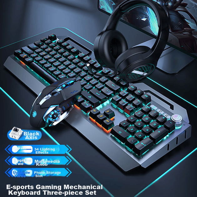 Механическая клавиатура и мышь EWEADN TK900, проводной игровой комплект для настольных компьютеров и ноутбуков, офисного использования, комплект из трех предметов с гарнитурой, многофункциональная ручка, 104 клавиши, периферийные устройства для PUBG. - изображение 6