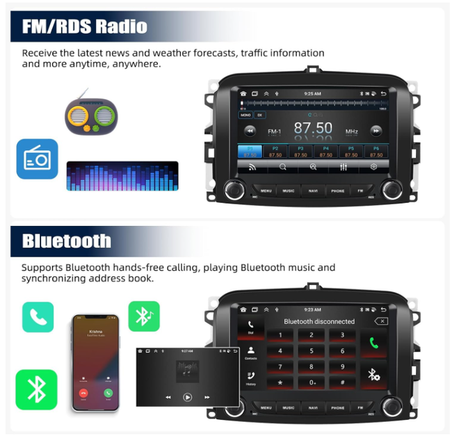 Автомагнитола CAMECHO Android 13 CAMECHO Android 13 Car Radio 2GB 64GB 7 Inch Car Stereo Fiat 500L 2013-2018 Carplay 2/64GB, 7" - изображение 5