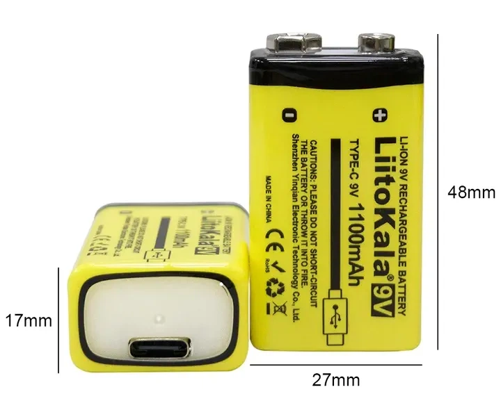 Акумулятор крона LiitoKala Li-Ion 9V 1100mAh, зарядка від USB Type-C - изображение 8
