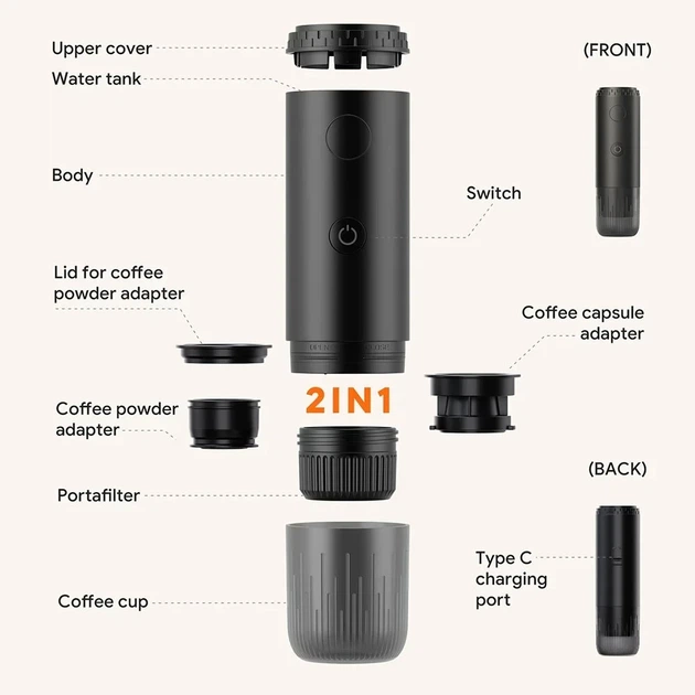 Портативная кофеварка iCafilas Espresso Maker 19 Bar с нагреванием Зеленая - изображение 2