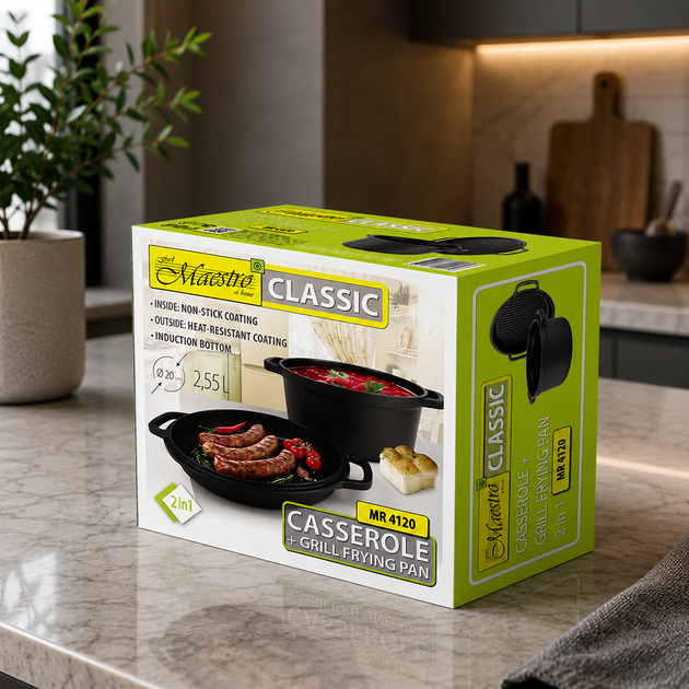 Кастрюля Maestro MR-4120 Cast 2.55 л с крышкой-сковородкой гриль индукция - Фото 1 Кастрюля Maestro MR-4120 Cast 2.55 л с крышкой-сковородкой гриль индукция - изображение 1