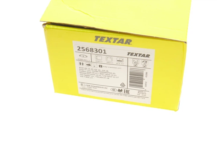 Комплект гальмівних колодок TEXTAR 2568301 Volkswagen Golf, Passat, Touran, Tiguan, T-Roc; Audi A3, Q3, TT; Skoda Octavia, Kodiaq, Karoq, Superb; Seat Leon 5Q0698151A, 5Q0698151AA, 5Q0698151AF - изображение 6