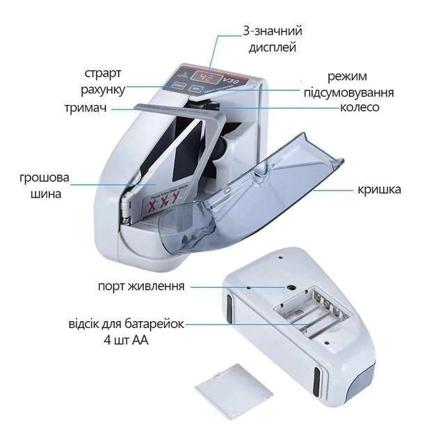 Портативный Ручной Счетчик с ультрафиолетом на батарейках MHZ V30 220V UV, Машинка для пересчета денег, Профессиональный счётчик денег - Фото 3 Портативный Ручной Счетчик с ультрафиолетом на батарейках MHZ V30 220V UV, Машинка для пересчета денег, Профессиональный счётчик денег - изображение 3