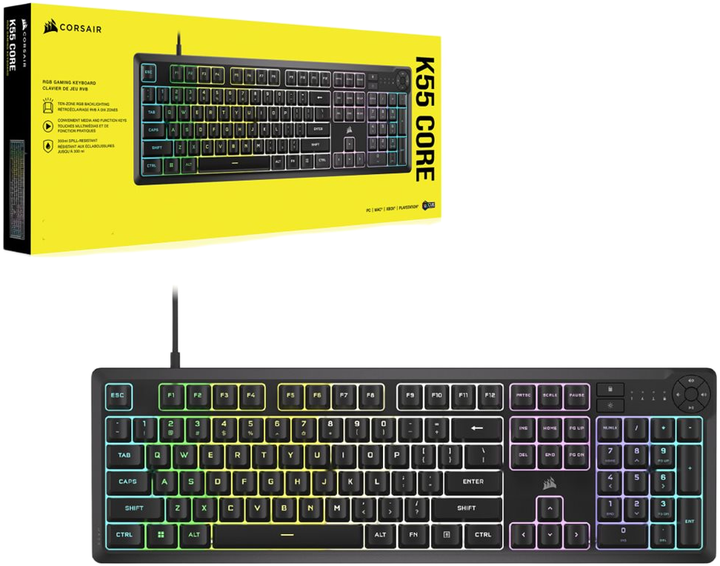 Klawiatura przewodowa Corsair K55 Core RGB USB Black (CH-9226C65-NA) - obraz 3