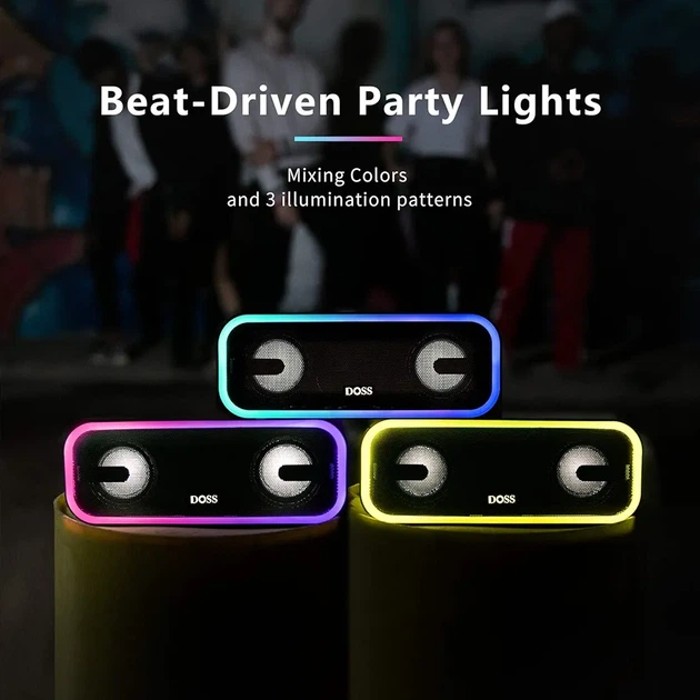 Бездротова колонка DOSS SoundBox Pro+ Bluetooth, 24 Вт стерео, потужний бас, IPX6, 15 годин, світлові ефекти - зображення 4