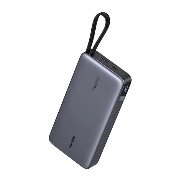 Powerbank Ugreen PB552 25000mAh, 165W, USB + USB-C, вбудований кабель (сірий) (55995B) - Фото 2 Powerbank Ugreen PB552 25000mAh, 165W, USB + USB-C, вбудований кабель (сірий) (55995B) - зображення 2