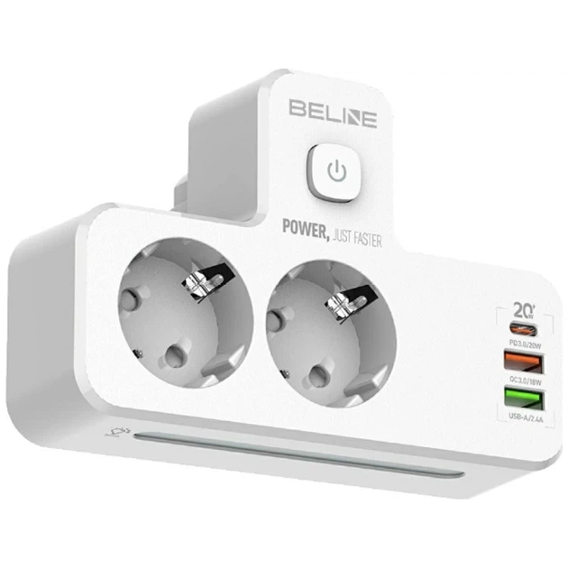 Удлинитель Beline с LED подсветкой 2xUSB-A/USB-C/2xAC White BLNPH01 (5906849664142) - Фото 1 Удлинитель Beline с LED подсветкой 2xUSB-A/USB-C/2xAC White BLNPH01 (5906849664142) - изображение 1