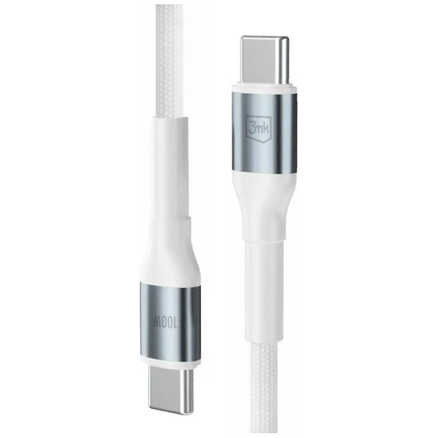 Кабель 3mk Hyper Cable N-SERIES USB-C to USB-C 2m PD 3.0 QC 3.0 20V/5A 100W Белый (5903108740760) - изображение 4