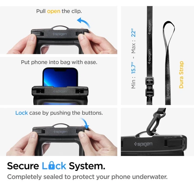 Водонепроницаемый чехол и сумка Spigen A621 Universal Waterproof Case & Waist Bag Black (AMP04533) - Фото 13 Водонепроницаемый чехол и сумка Spigen A621 Universal Waterproof Case & Waist Bag Black (AMP04533) - изображение 13