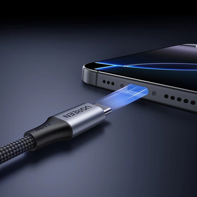 Кабель Ugreen 2в1 USB-C - 2xUSB-C PD 140W 2m Black (75733) - Фото 6 Кабель Ugreen 2в1 USB-C - 2xUSB-C PD 140W 2m Black (75733) - зображення 6