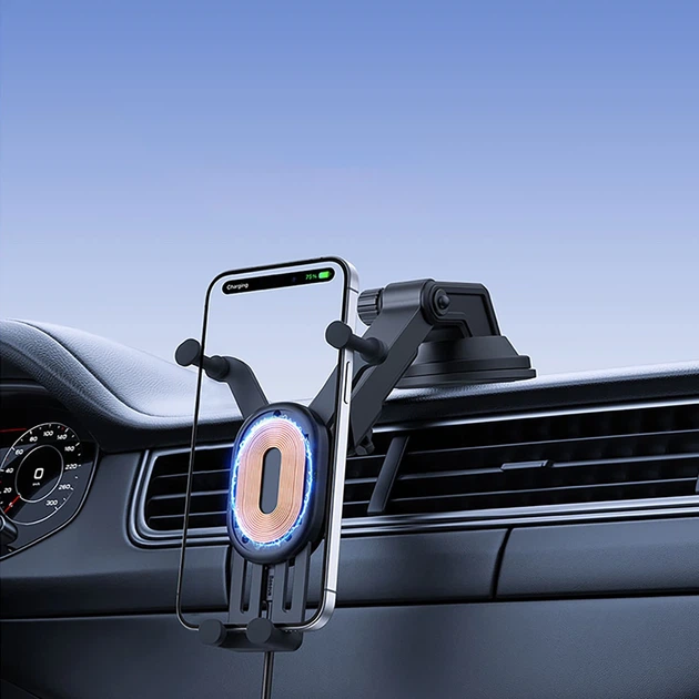Автотримач Baseus Stable з бездротовою зарядкою 15W гравітаційний з присоскою чорний (6932172662615) - зображення 13