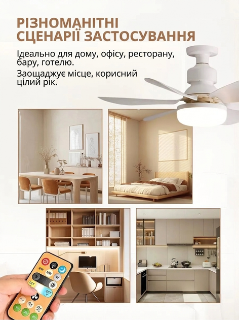 Люстра з вентилятором стельова світлодіодна в патрон лампа-вентилятор з регулюванням яскравості і температури світла розумний світильник з дистанційним управлінням з пультом ДК - изображение 8