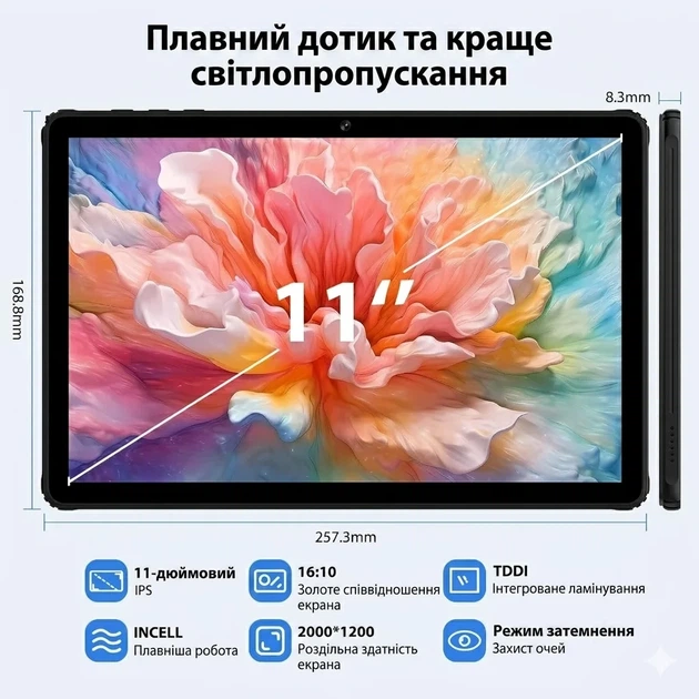 Планшет 11" Full HD PIXGOOD M518 12+24/256Gb 8 ядер Android 15 8000mAh Черный - изображение 2