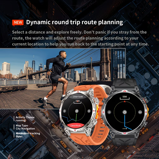Мужские смарт часы тактические GPS AMOLED с компасом барометром Bluetooth звонки контроль сна пульса давления - изображение 6