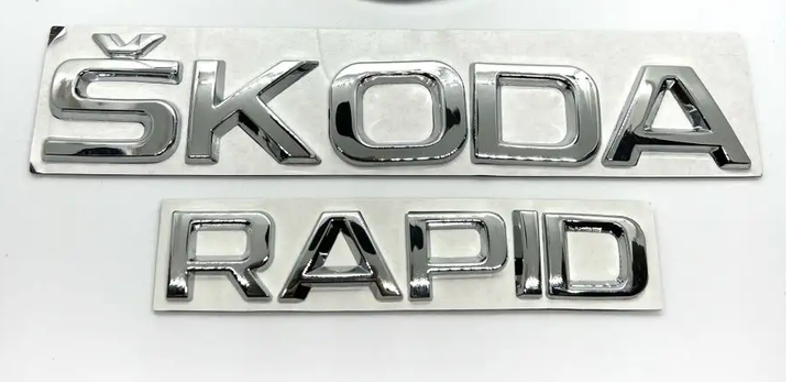 Таблички шильдики емблема написи Rapid Skoda (шкода) хром шкода рапід 2 штуки - зображення 2