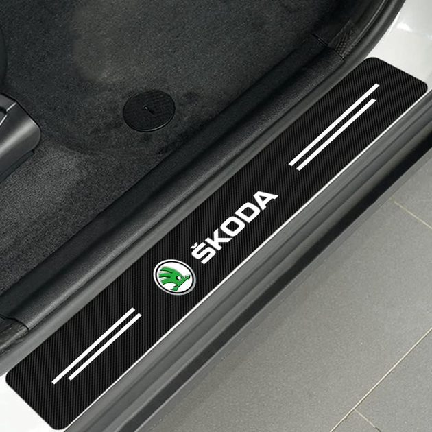 Защитная пленка накладка на пороги и бампер для шкода Skoda Черный Карбон наклейки светоотражающие надписи - изображение 6