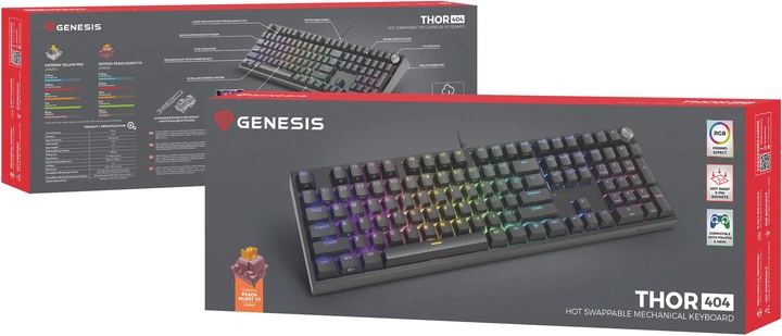 Клавіатура дротова Genesis Thor 404 Outemu Peach Silent Black (NKG-2298) - зображення 9