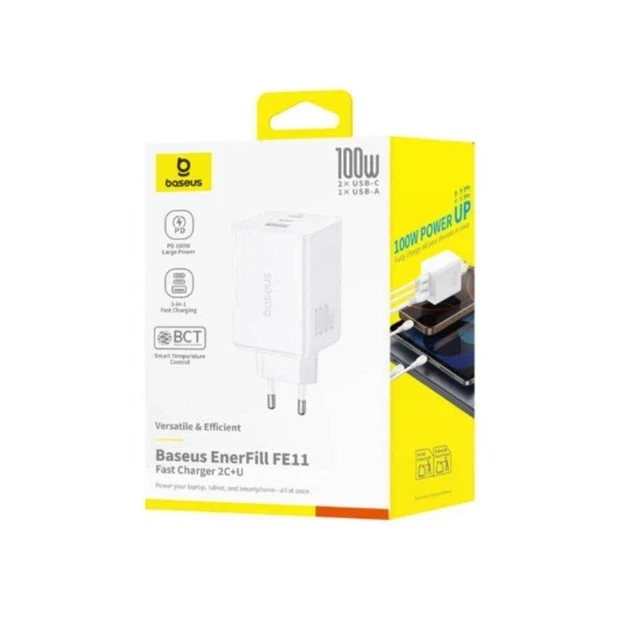 Сетевое зарядное устройство Baseus EnerFill FE11 Fast Charger 2Type-C+USB 100W P10182102213-00 White - Фото 2 Сетевое зарядное устройство Baseus EnerFill FE11 Fast Charger 2Type-C+USB 100W P10182102213-00 White - изображение 2