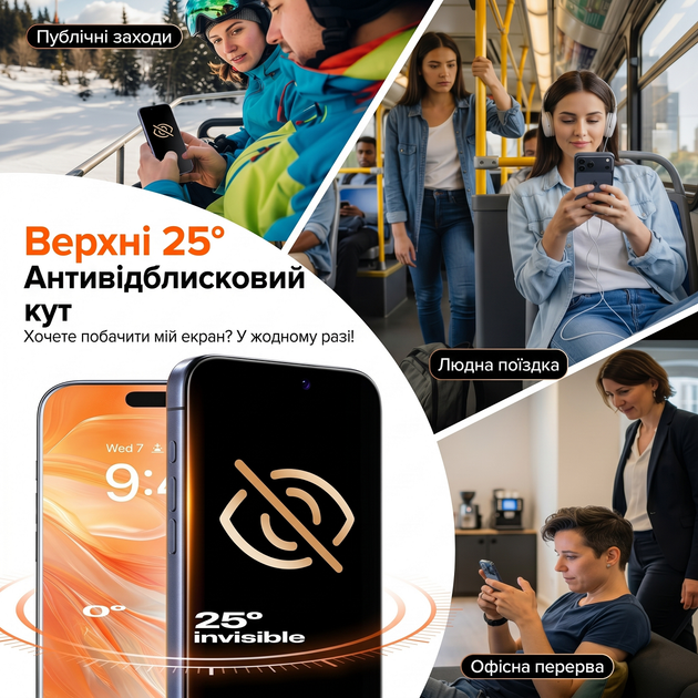 Захисне скло антишпигун на iphone 14 pro max самоклеюче на весь екран з олеофобним покриттям 9D Shieldy - зображення 5