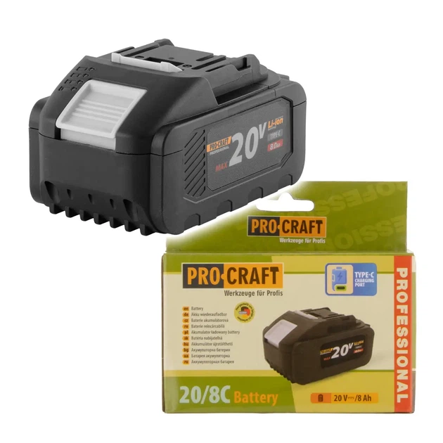 Аккумуляторная батарея Procraft TypeC 20V 8Ah 20 В 8 А/час Type-C Зарядка - Фото 1 Аккумуляторная батарея Procraft TypeC 20V 8Ah 20 В 8 А/час Type-C Зарядка - изображение 1