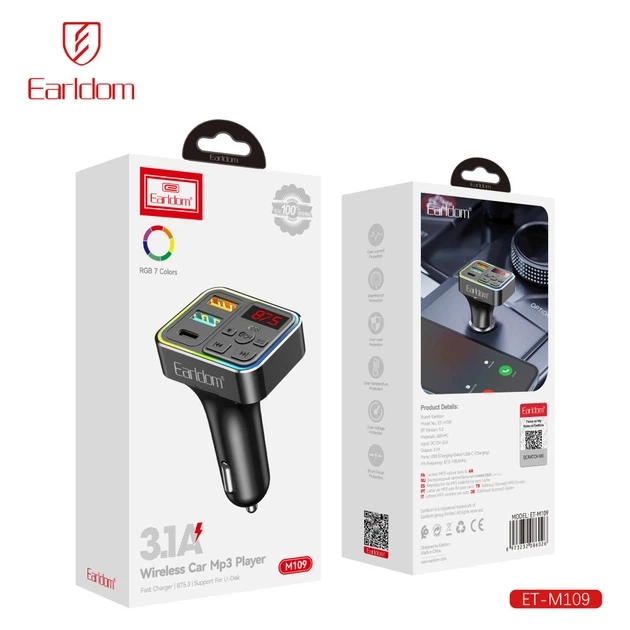 FM модулятор MP3 с двумя USB и Type-C — Earldom ET-M109 Black (788335) - изображение 2