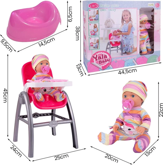 Lalka bobas MalPlay z krzesełkiem do karmienia i akcesoriami 3 w 1 30 cm 111568 (5901924238898) - obraz 3