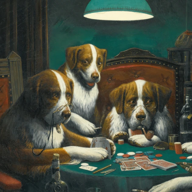Интерьерная картина Собаки играют в покер, Кассиус Кулидж, Cassius Coolidge, Dogs Playing Poker, 30×36 см (id1001) - изображение 5