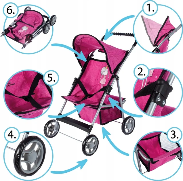 Wózek spacerówka dla lalek MalPlay Little Princess 102854 Rose (5901924217510) - Zdjęcie 6 Wózek spacerówka dla lalek MalPlay Little Princess 102854 Rose (5901924217510) - obraz 6