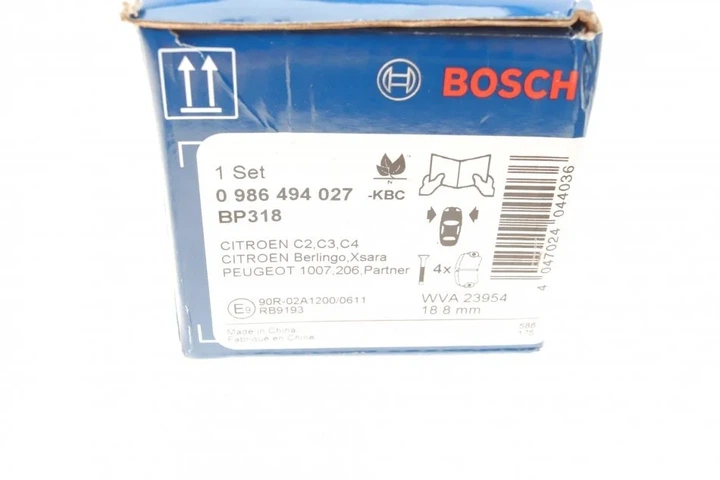 Комплект гальмівних колодок BOSCH 0 986 494 027 Peugeot Partner, 307, 208, 2008, 206, 207; Citroen Xsara, Berlingo, DS3, C3, C-Elysee, C4, C2 E172558, 425238, E172227 - изображение 5