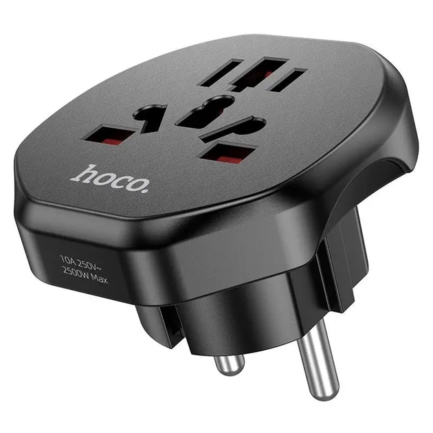 Сетевой адаптер HOCO AC6 Unimped universal conversion plug Black - изображение 2