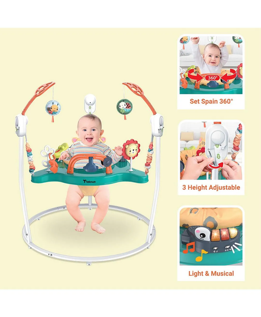 Детский игровой центр-стрибунец Jumperoo: интерактивный музыкальный центр 360° с регулировкой высоты и световыми эффектами Зеленый - изображение 7