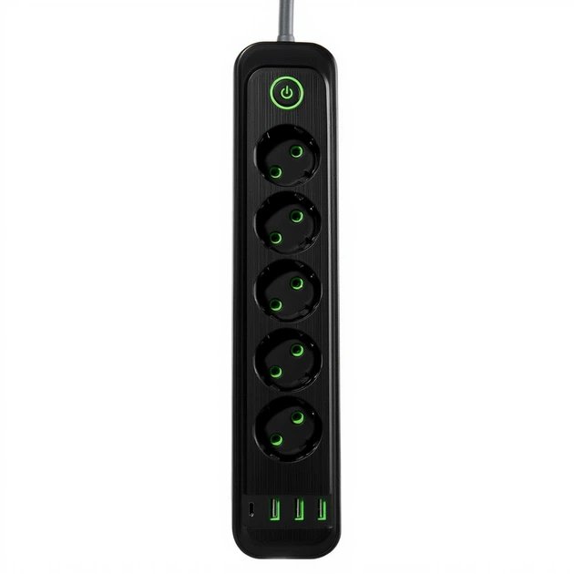 Мережевий фільтр-подовжувач 5 розеток 3 USB-A+1 USB Type-C довжина 3 метри чорний - Фото 1 Мережевий фільтр-подовжувач 5 розеток 3 USB-A+1 USB Type-C довжина 3 метри чорний - зображення 1