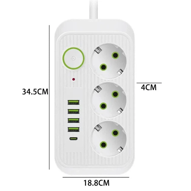 Мережевий фільтр-подовжувач 4 розетки 2 USB-A+1 USB Type-C довжина 3 метри білий - зображення 7