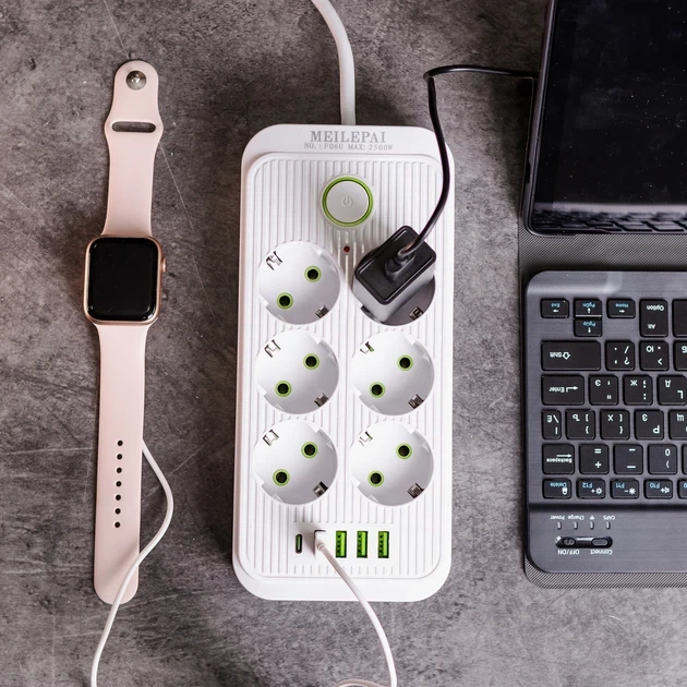 Мережевий фільтр-подовжувач SMART 6 розеток 4 USB-A+1 USB Type-C на 5 метрів білий - зображення 2