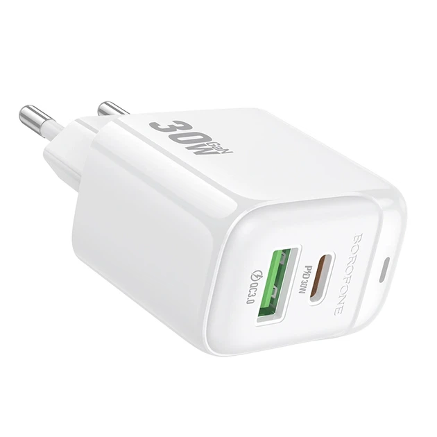 Мережевий зарядний пристрій BOROFONE BAS45A Potential PD30W+QC3.0 charger(EU) White - Фото 4 Мережевий зарядний пристрій BOROFONE BAS45A Potential PD30W+QC3.0 charger(EU) White - зображення 4