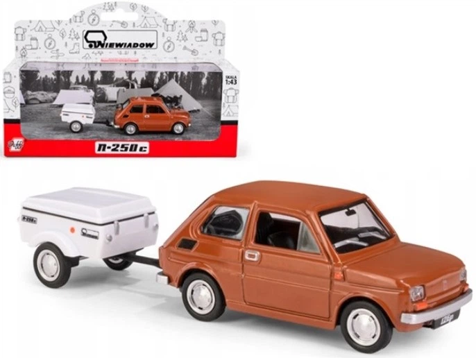 Model kolekcjonerski Daffi Fiat 126p + Przyczepa Niewiadów Krótka 1:43 K‑610 Brązowy (5905422116108) - obraz 2
