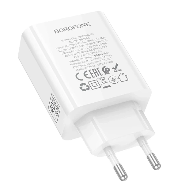 Мережевий зарядний пристрій BOROFONE BA109A Star single port PD40W charger (EU) White - Фото 7 Мережевий зарядний пристрій BOROFONE BA109A Star single port PD40W charger (EU) White - зображення 7