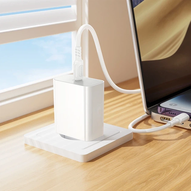 Мережевий зарядний пристрій BOROFONE BA107A Stellar single port PD30W charger set (C to iP) (EU) White - зображення 8