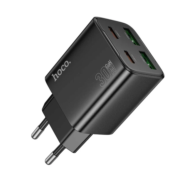 Мережевий зарядний пристрій HOCO N56 Fundador four-port PD30W(2C2A) charger(EU) Black - изображение 4
