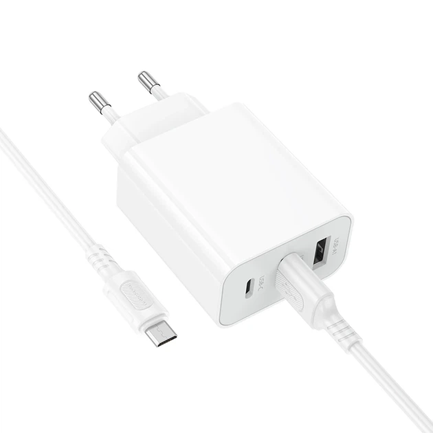 Мережевий зарядний пристрій з кабелем BOROFONE BA105A Stellar three-port charger set (Micro) (EU) White - зображення 5
